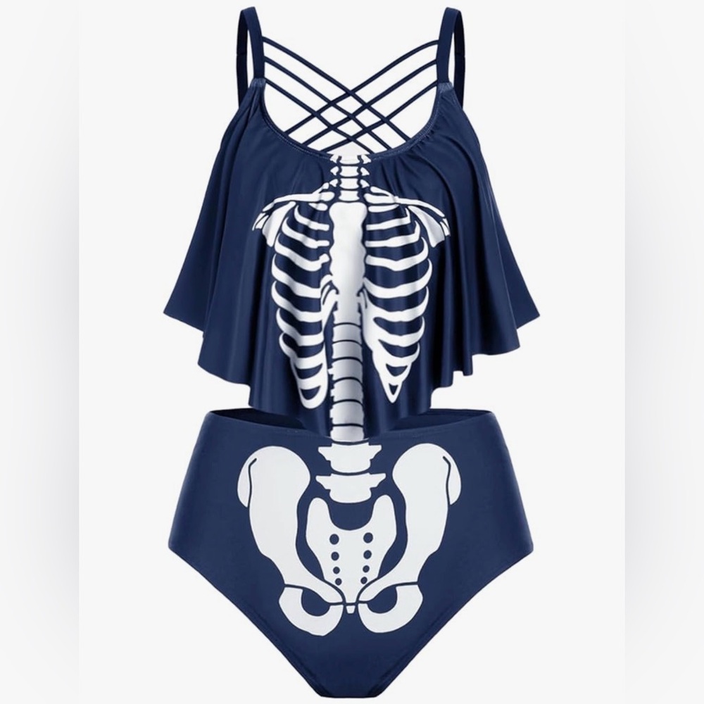 Women’s  Navy Skeleton Print two-Piece Swimsuit